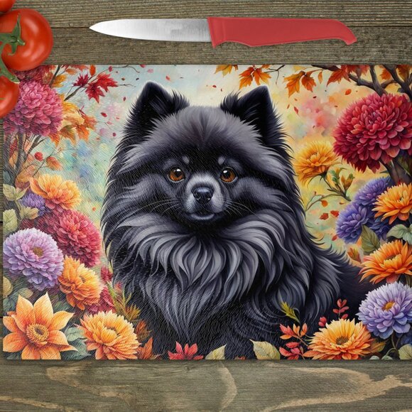 Pomeranian Dog Fall Kitchen Textured Tempered Glass Trivet/Cutting Board - Picture 1 of 2